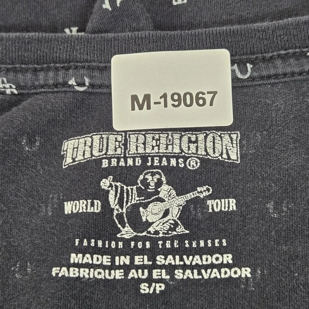 True Religion‎ Men Shirt S Black Geometric Logo Short Sleeve
